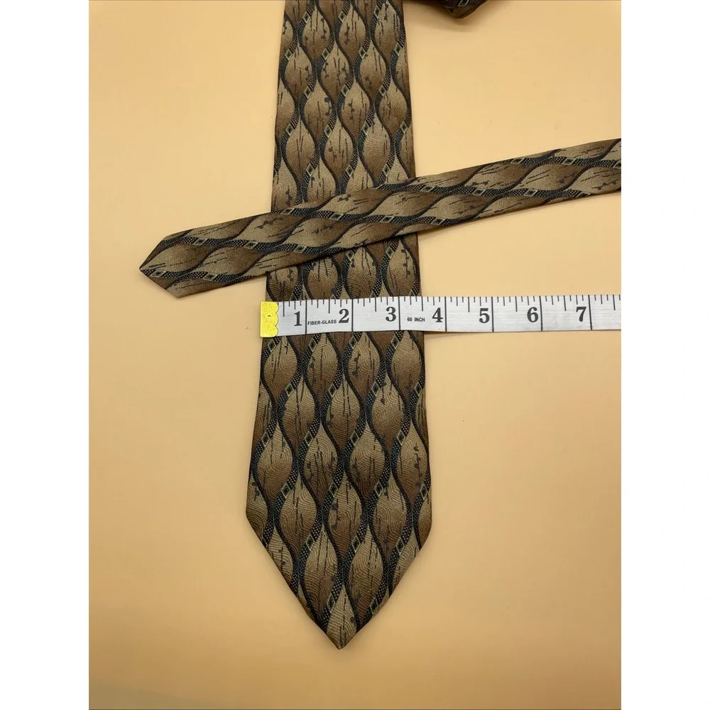 VILLA BUGATTI MEN'S TIE Gray Navy & Gold DESIGN‎ 100% ITALIAN SILK 3 3/4
